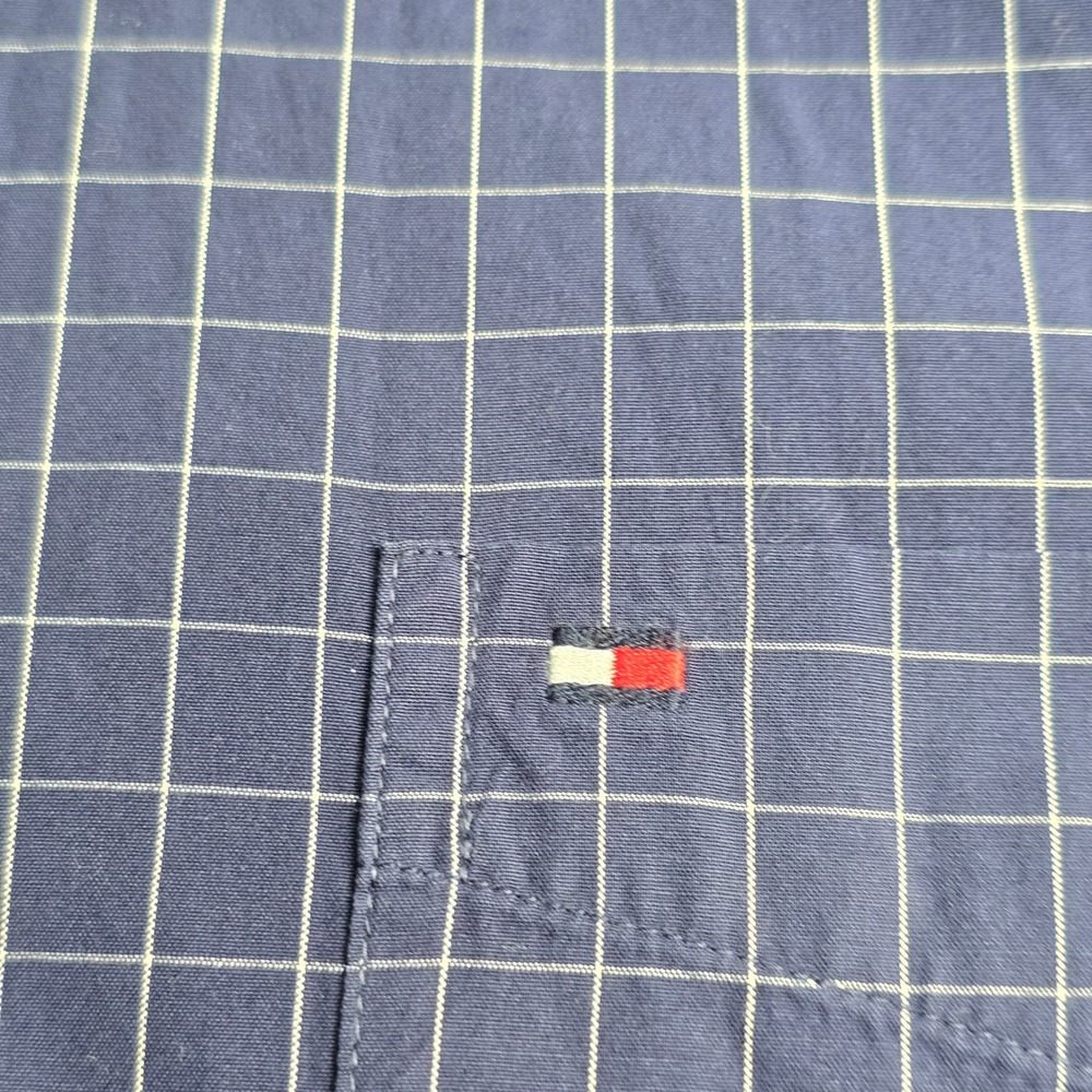 Tommy Hilfiger Button Down Shirt Mens XXL Navy Blue Windowpane 100s 2-Ply Cotton - Picture 3 of 13